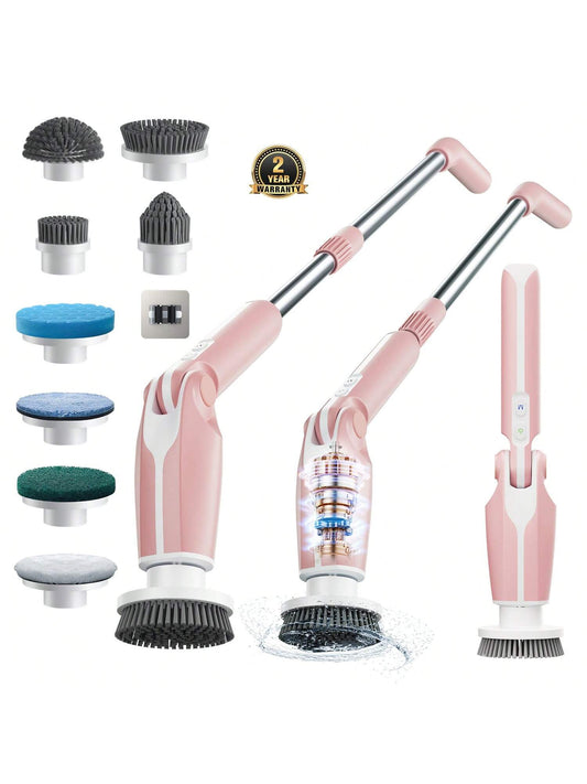 Leebein Electric Spin Scrubber, 2024 Upgraded Electric Scrubber For Cleaning, Spin Scrubber With Long Handle & 8 Replaceable Brush Heads, Remote Control Shower Cleaner Brush For Bathroom, Floor
