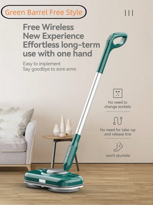 1pc Green No-Bucket Electric Mop, All-In-One Wireless Auto Floor Cleaning Machine With One-Key Water Spray, Handheld Electric Mop For Floor Cleaning. Suitable For Hardwood, Ceramic, Laminated Flooring, And Daily Lighting And Cleaning