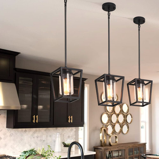 My Store Pendant Lighting for Kitchen Island, Cage Hanging Light Fixtures, Black Pendant Lights with Durable Glass Shade for Dining Room & Kitchen,Black