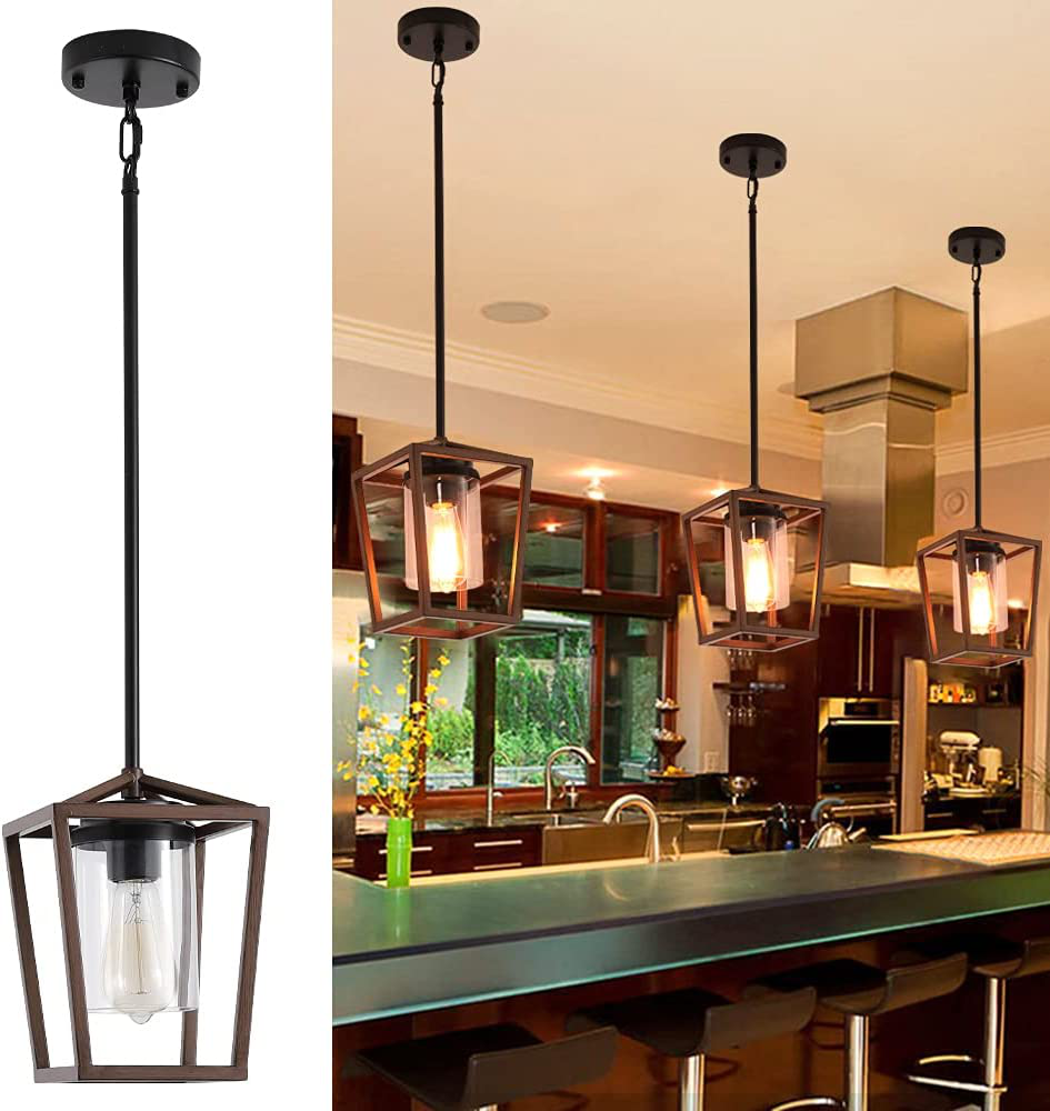 My Store Pendant Lighting for Kitchen Island, Cage Hanging Light Fixtures, Black Pendant Lights with Durable Glass Shade for Dining Room & Kitchen,Black