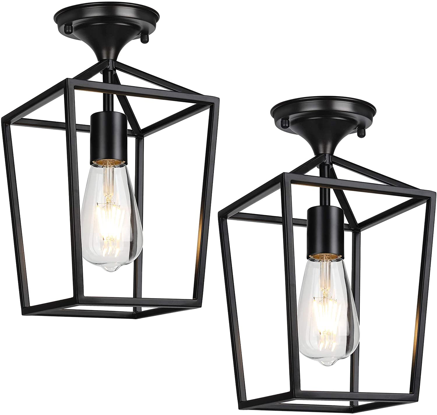 Semi-Flush Mount Ceiling Lights, Black Industrial Ceiling Light Fixtures, E26 Base Farmhouse Lighting for Porch Hallway Stairway Garage Laundry Room, 2 Packs