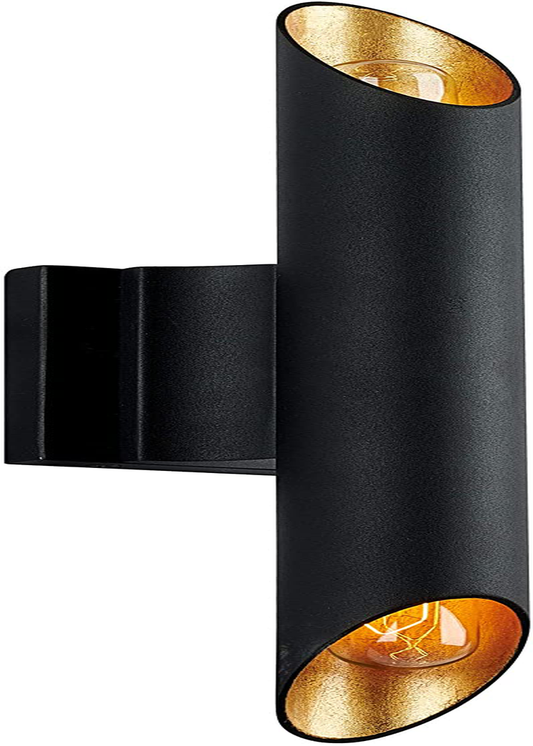 MOTINI 2-Lights Wall Sconce Lighting Fixture Matte Black and Gold Leaf Finish Indoor Wallchiere Wall Lamp for Bathroom Vanity Living Room Bedroom Hallway, Bulb Included
