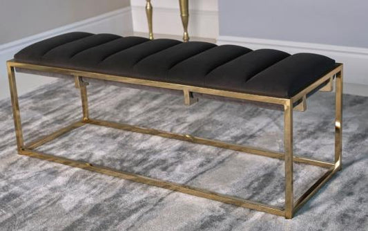 Lorena Tufted Cushion Bench Dark Grey and Gold
