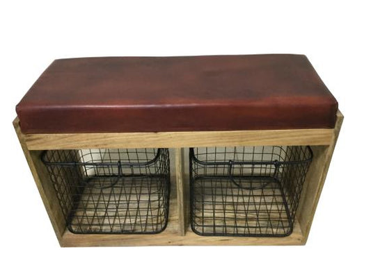 Abrielle 2-basket Upholstered Accent Bench Brown and Natural