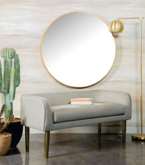 Low Back Upholstered Bench Light Grey and Gold