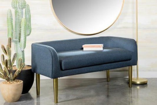 Low Back Upholstered Bench Blue and Gold