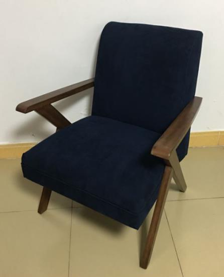 Cheryl Wooden Arms Accent Chair Dark Blue and Walnut