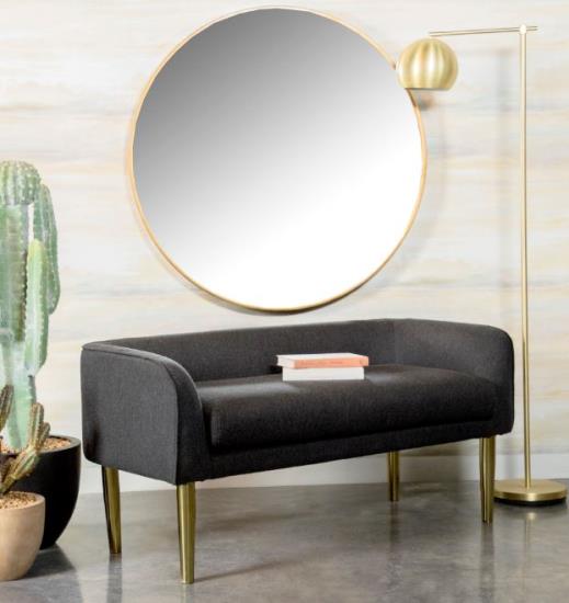 Low Back Upholstered Bench Dark Grey and Gold