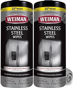 Weiman Stainless Steel Cleaner and Polish Wipes Bundle with Microfiber Cloth-Removes Fingerprints