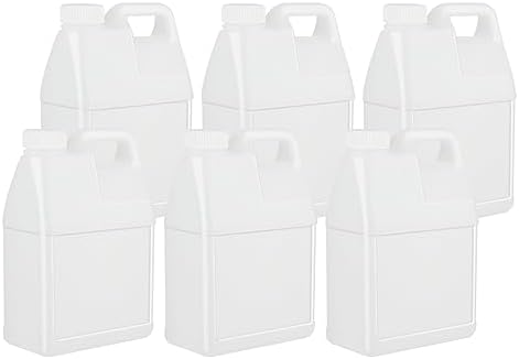 6 Pack 64oz Clear Plastic Jugs with Lids, Water Jug Storage Containers with Ergonomic Handle, HDPE Containers for Water, Sauces, Beverage, Soaps, Liquids, Cleaning Solutions (0.5 Gallon)