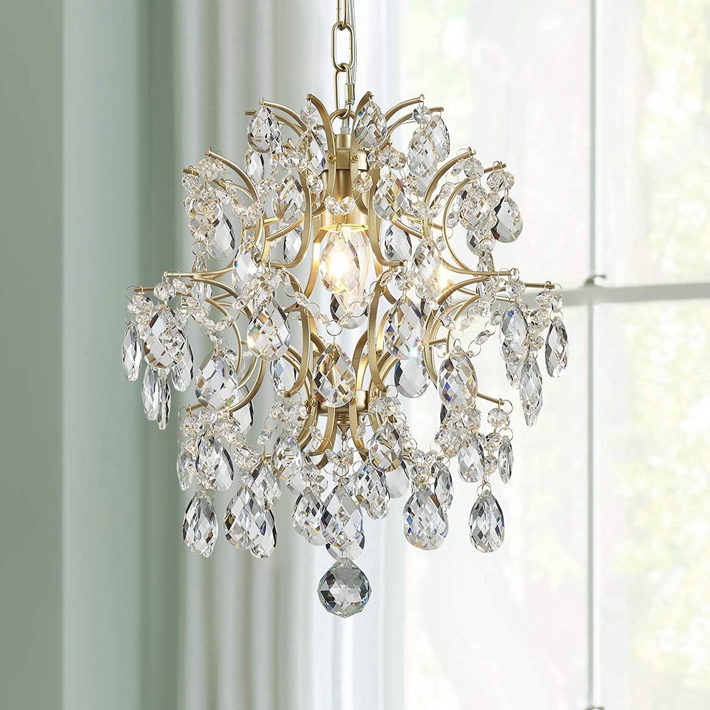 Bestier Black Modern Pendant Chandelier Crystal Raindrop Lighting Ceiling Light Fixture Lamp for Dining Room Bathroom Bedroom Livingroom Entryway 1 E26 Bulbs Required D13 in X H16 In