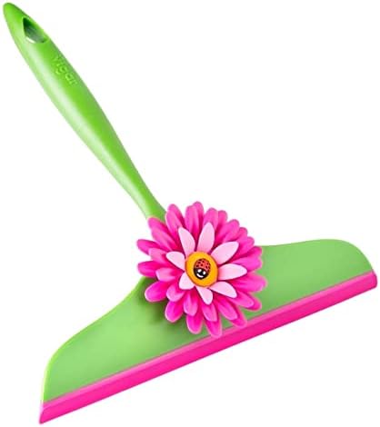 Vigar Flower Power Squeegee, Pink and Green, 9 inches, Space-Saving Hanging Hole for Quick-Drying