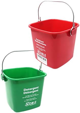 KP97RDNBL/KP97GNNBL Square Pail for Cleaning, Detergent and Sanitizing, 3quart, Small, Red and Green, Set of 2