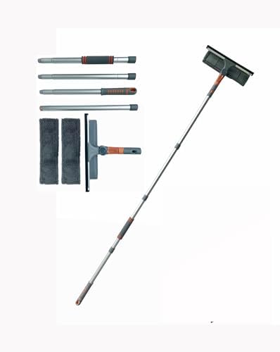 2 in 1 Window Squeegee Cleaner,Glass Cleaning Tools for Indoor/Outdoor High Window,62‘’ Telescopic Window Washing Equipment with Bendable Head
