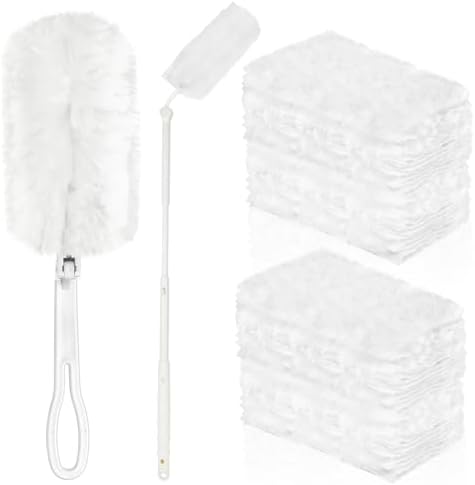 100Pcs Duster Refills Bulk, Thickened Duster Refill Electrostatic Duster Head, Duster Refills for Cleaning with 2 Long Handles, 2 Short Handles, Disposable Duster Refills for Blinds(White)