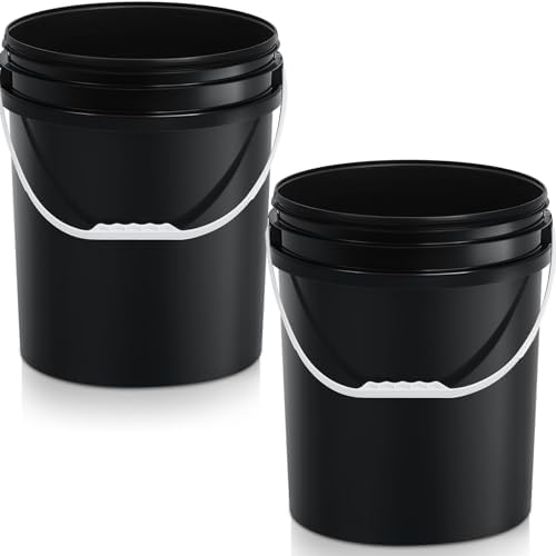 2 Pack 7 Gallon Bucket Heavy Duty Black Plastic Bucket with Handle All Purpose Pail Reusable for Job Home Improvement Household Cleaning, No Lid