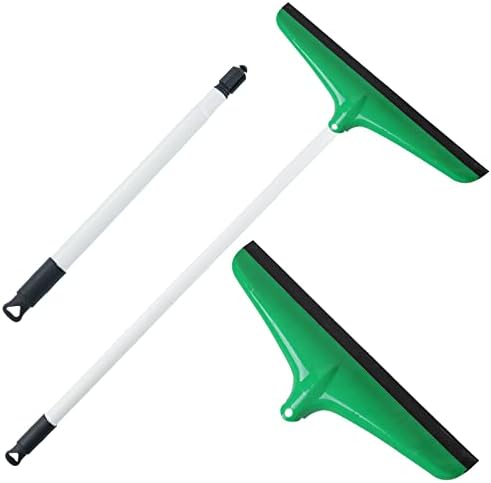Squeegee 15.75” for Shower Glass Door Pool Bathroom Mirror All-Purpose Floor Wiper Kitchen Home Window Cleaning Rubber Cleaner Tool Long Adjustable Steel Handle 18” to 53.5" Pole Fast Drying (Green)