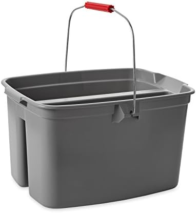 Rubbermaid Commercial Products Double Pail Plastic Bucket for Cleaning, Easy to Carry, 19 Quart, Gray, Cleaning Caddy Supplies Organizer with Handle for Bathroom/Kitchen