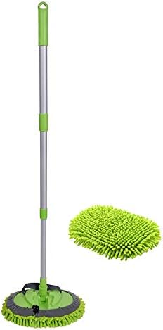 Three-Section Telescopic Aluminum Alloy Rod Long-Handled Dust Mop (Green)