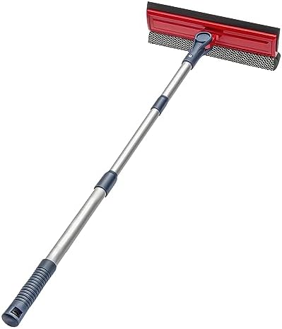 DSV Standard Professional Window Squeegee | 2-in-1 Window Cleaner Sponge and 10" Soft Rubber Strip with Telescopic Extension Pole 34 INCH & 86.5 cm | Adjustable to Clean from Multiple Angles