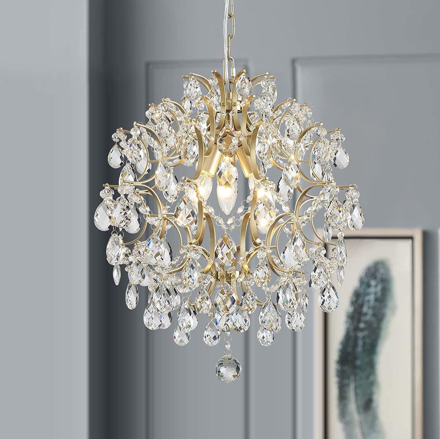 Bestier Black Modern Pendant Chandelier Crystal Raindrop Lighting Ceiling Light Fixture Lamp for Dining Room Bathroom Bedroom Livingroom Entryway 1 E26 Bulbs Required D13 in X H16 In