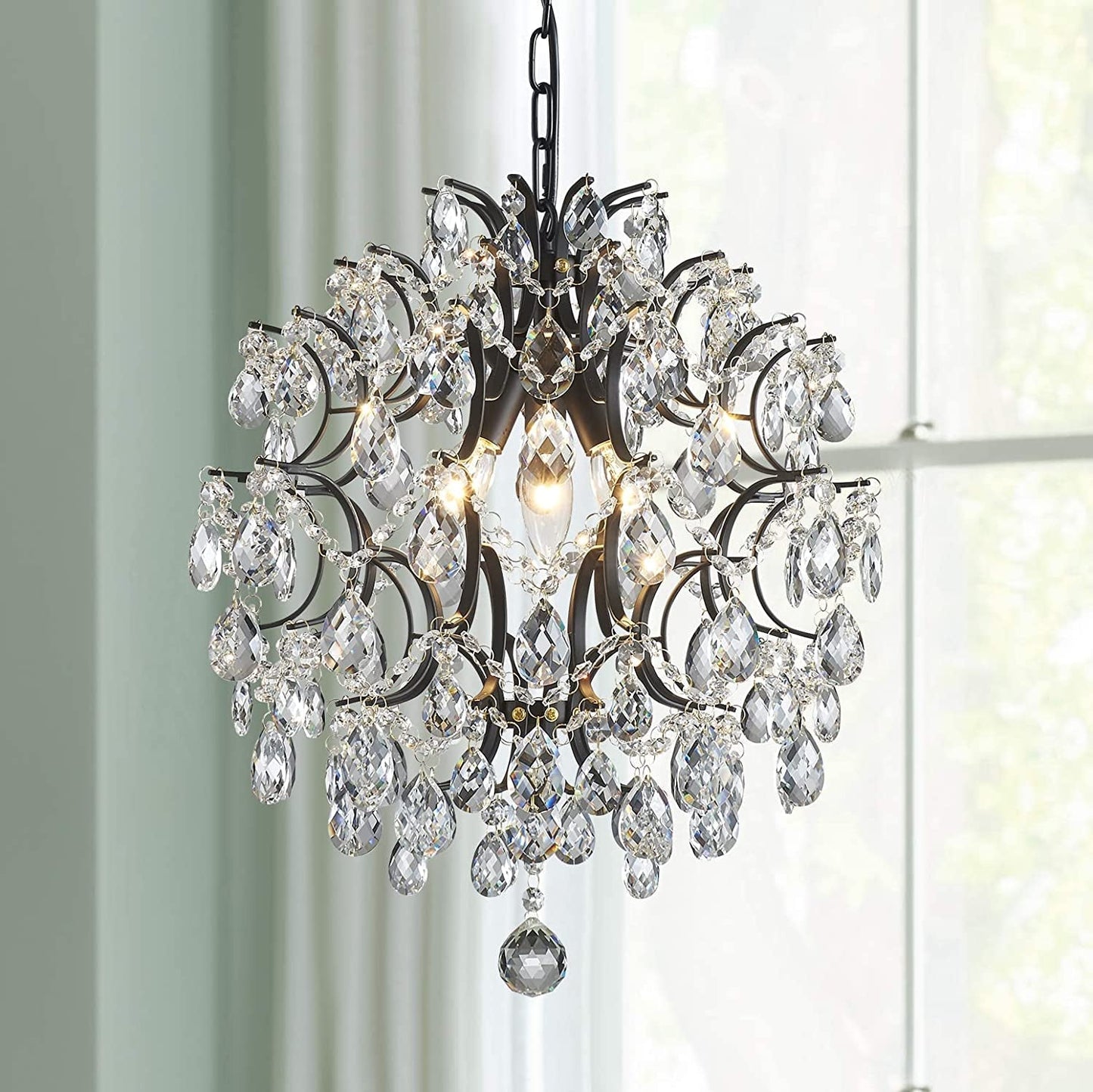 Bestier Black Modern Pendant Chandelier Crystal Raindrop Lighting Ceiling Light Fixture Lamp for Dining Room Bathroom Bedroom Livingroom Entryway 1 E26 Bulbs Required D13 in X H16 In
