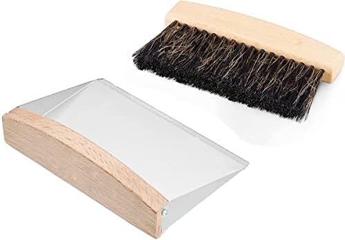 Mini Metal Dustpan and Brush Set for Sweeping Crumbs Fireplace, Natural Table Sweeper Combo Horsehair