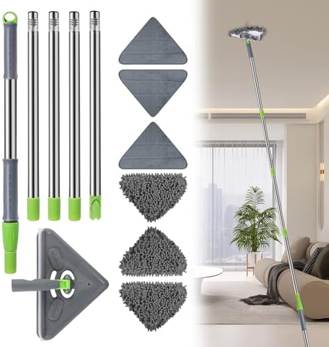 Wall Cleaner with 98 Inch Long Handle, HoMerit Wall Mop 360° Rotatable, Ceiling Duster Mop, Wall Washer Cleaning Mop for Baseboard Window Floor, Dry Dust /Wet Wash Cleaner Tool with 6 Replacement Pads