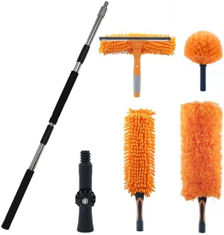 5 Cleaning Kit Extension Pole 3-12Feet Long Telescoping Extension Pole Adjustbale Splice Multi-Purpose Extendable Pole Stainless Steels Sponge Handle Ceiling Cleaning Tool (12feet)