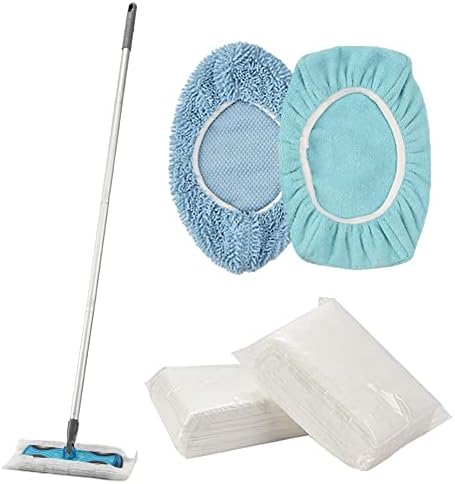 Sweeper Mop Starter Kit, Small Sweeping Flat Mop with 2 Reusable Microfiber Pads,30pcs Disposable Dry Cloths, Dust Mop for Hardwood Floor Cleaning