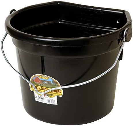 Little Giant® Plastic Animal Feed Bucket | Flat Back Feed Bucket with Knob Ball & Metal Handle | Made in USA | 22 Quarts | Black
