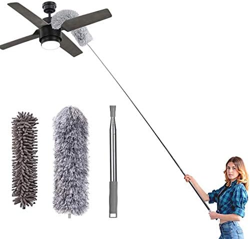 Microfiber Duster for Cleaning, 100" Extension Pole Telescoping Duster, Bendable & Washable Dusters for Clean Cobwebs, Ceiling Fan, High Ceiling, Blinds, Furniture, Cars