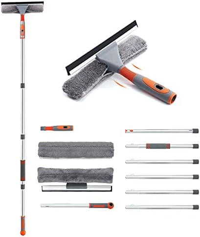 Squeegee Window Cleaner Baban 2 in 1 Window Cleaning Tool Extension Pole, 100'' Telescopic Window Washing Equipment with Bendable Head for Car Indoor Outdoor High Windows