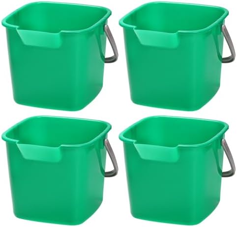 Peohud 4 Pack Sanitizing Buckets, 3 Quart Small Cleaning Buckets, Square Detergent Pail with Spout and Handle, Plastic Utility Bucket for Home Kitchen School Offices Commercial Use, Green