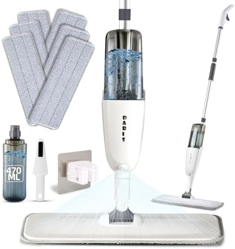 Microfiber Spray Mop Wet and Dry Mops for Floor Cleaning with 17.6 oz Refillable Bottle and 6 Washable Microfiber Pads Home or Commercial Use Flat Dust Mop for Hardwood Laminate Wood Ceramic