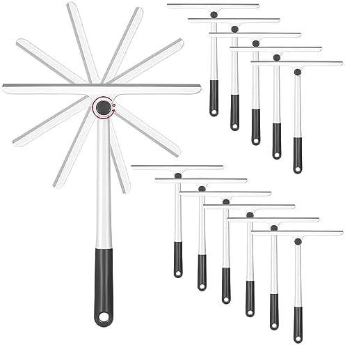 12 Pcs Shower Squeegee for Glass Doors Window Squeegee with Long Handle 10.63 Inches 360 Degree Rotatable Silicone Mirror Wiper Car Windshield Cleaning Squeegee with Hanging Hole for Bathroom