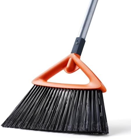 Outdoor Brooms for Sweeping Patio, Commercial Grade Heavy Duty Broom with Stiff Bristle for Sweeping Garage,Deck,Kitchen,Straw, Outside Broom for Cleaning Pet Hair,Weeds,Leaves，Grey