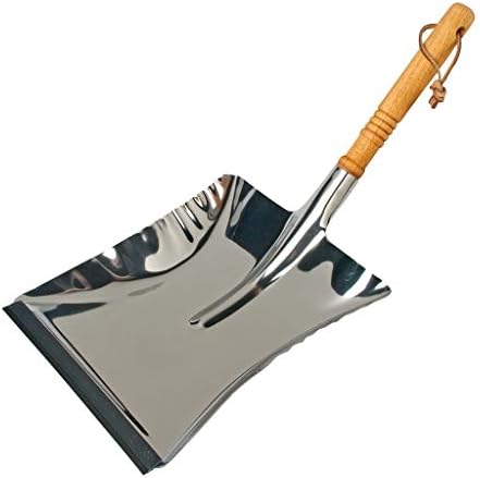 REDECKER Heavy Duty Stainless Steel Dust Pan, Large Dustpan with Long 17-3/4-Inches Oiled Beechwood Handle for Home and Outdoor Use, Industrial Quality, Made in Germany