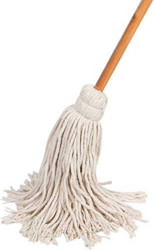 Large Wet Deck Cotton Mop with Solid Wood Handle (11 Oz, White)