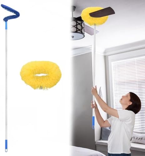 PATIKIL Ceiling Fan Cleaner Duster, 12.9" to 59", 2 in 1 Microfiber Duster Extendable Handle Fan Blade Cleaning Tool Removable Washable for Furniture Blind, Yellow