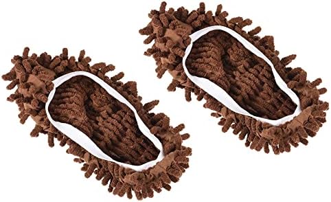 3 Pairs Washable Cleaning Shoes Cover - Floor Cleaning Dust, Chenille Duster Mop Slippers, Apply to House Office (Brown)
