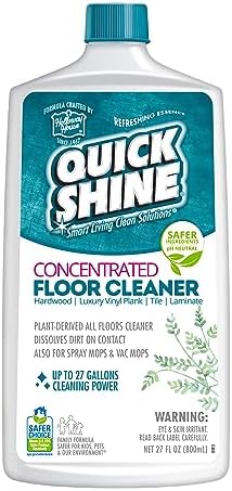 Quick Shine Multi Surface Concentrated Floor Cleaner 27oz,Use on Hardwood, Laminate, Luxury Vinyl Plank LVT, Tile & Stone,Dirt Dissolving & Powerful Cleaning,Makes 6 Gallons