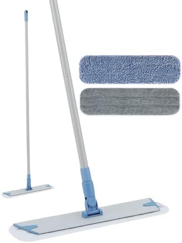 18'' Microfiber Mop for Floor Deep Cleaning, Extendable Long Handle with Aluminum Plate, Wet Mopping and Dry Dusting Chenille Pads Included Great for Hardwood, Laminate, Vinyl, Tile Cleaning