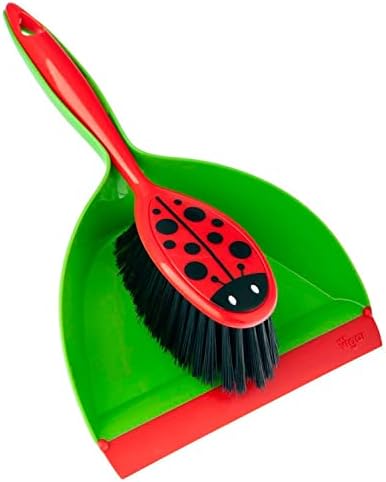 Vigar Ladybug Dust Pan and Brush Handy Set, 12-3/4-Inches, Green, Red, Black