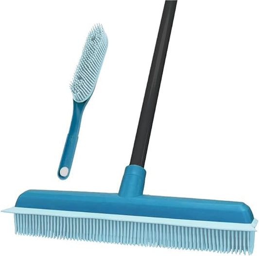Rubber Broom for Pet Hair Removal, Lint Remover Brush, Cat Dog Hair Broom for Carpet, Hardwood Floor, Rubber Brooms for Sweeping Indoor, Carpet Rake with Floor Squeegee,