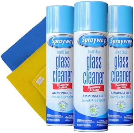 Sprayway Glass Cleaner Spray Foam | Versatile For Car Window Cleaner Mirrors And More | Ammonia-Free Long-Lasting Foam | Ideal For Kitchen Electronics and Granite Surfaces Pack of 3 | 2-Pack Towels