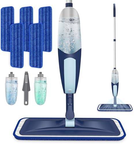 Microfiber Spray Mops for Floor Cleaning, Dust Wood Floor Mop Wet Spray Mop with 5 Reusable Washable Pads & 2 Refillable Bottles for Home Commercial Hardwood Laminate Vinyl Wood Tile Floor