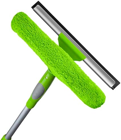 DSV Standard Professional Window Squeegee | 2-in-1 Window Cleaner | Microfiber Washer Brush and Soft Rubber Strip with Telescopic Extension Pole 136cm & 54” | Adjustable to Clean from Multiple Angles