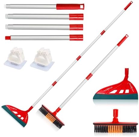 Magic Broom Sweeper, Multifunction Silicone Broom, Household Squeegee Broom for Floor Cleaning, Bathroom, pet Hair, Dog Broom Brush Set (Red)