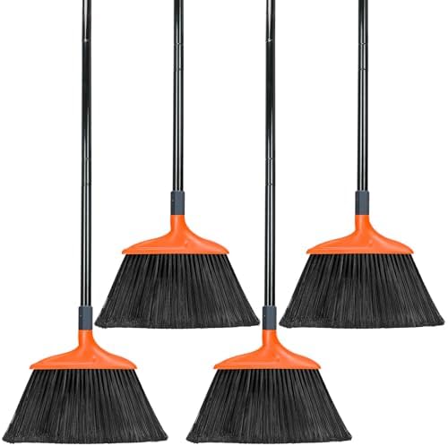 TreeLen Heavy Duty Outdoor Broom Set - 4 Pack, 59-Inch Height, 14.5-Inch Wide Angle Broom Great Use for Home Kitchen Room Office Lobby Floor Cleaning